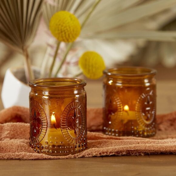 Vintage Amber Glass Tea Light Candle Holders Set of 4 - Votive Holders for Home - Picture 9 of 9